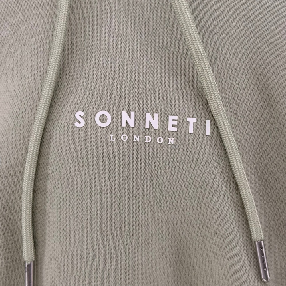 Sonneti London Hoodie Large Sage Green Cotton Pullover Streetwear Sweatshirt
